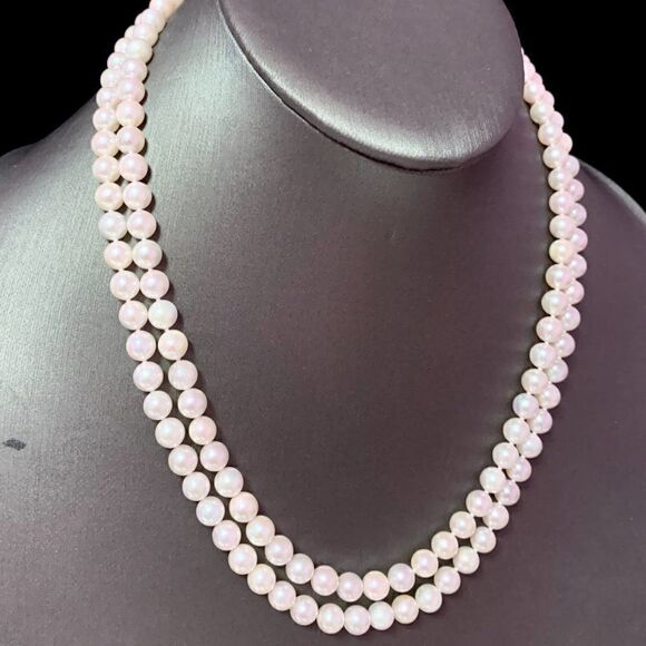 Diamond Akoya Pearl 2-Strand Necklace 17" 18k Gold 6.5mm Certified $8,750 120675 - Picture 7 of 11